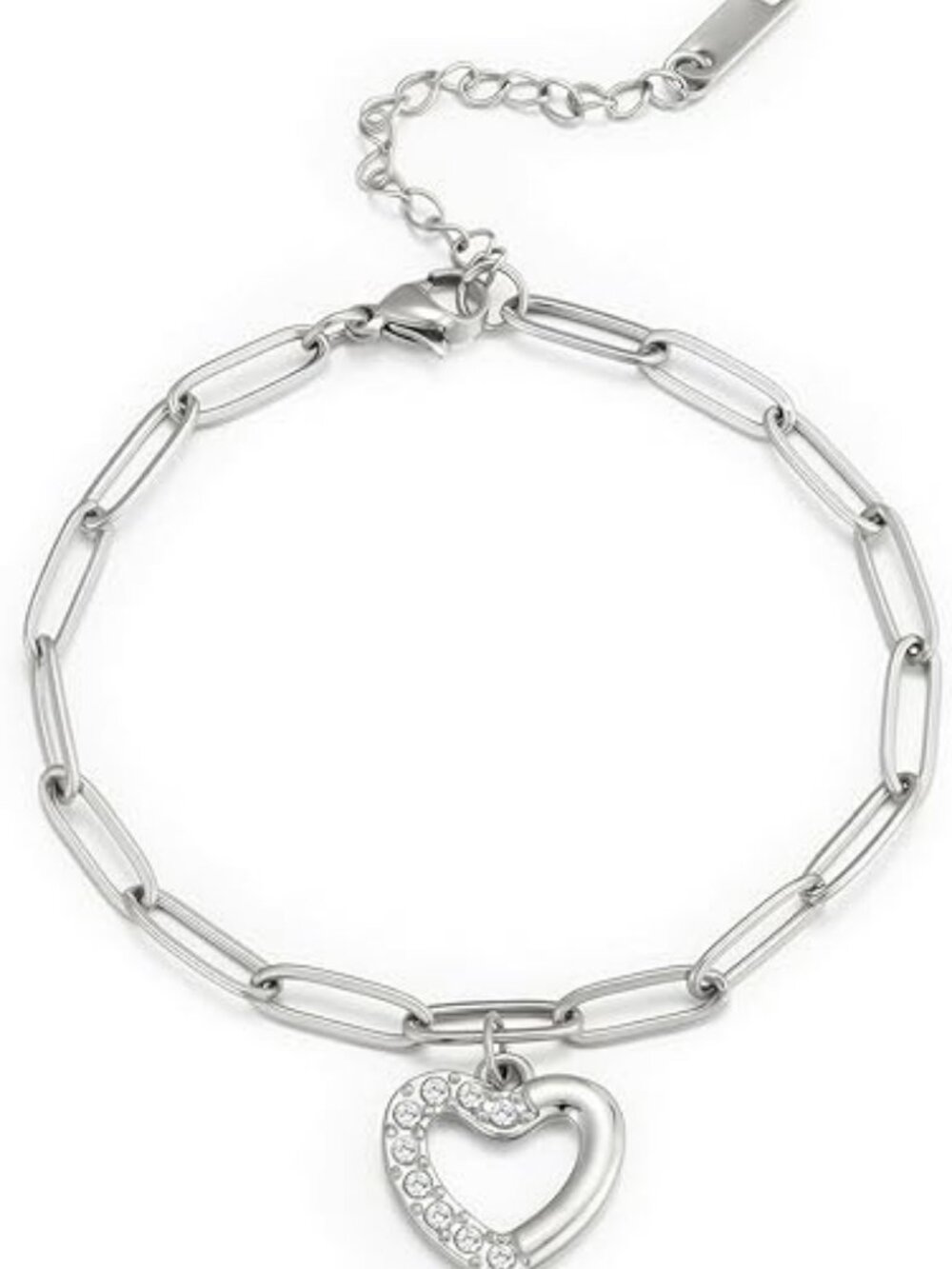 Silver Heart Charm Heart Bracelet Stainless Steel 18K Gold Plated